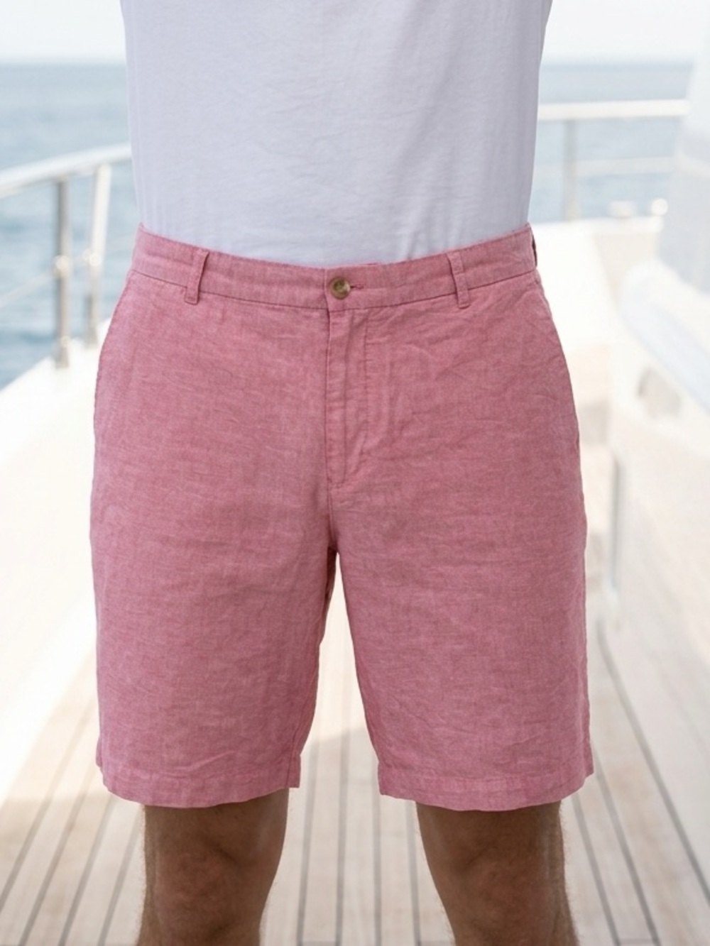 Izod Men’s Red Chambray Flat Front Chino Shorts Size 40, 10” Inseam 100% Cotton